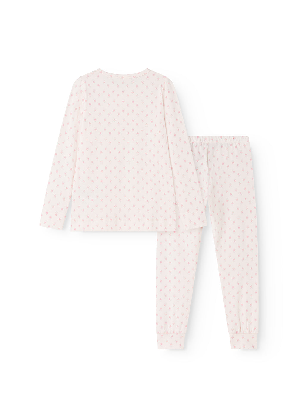 Børne-pyjamasæt: langærmet bluse og bukser i lyserødt mini-blomstermønster