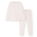 Børne-pyjamasæt i hvidt med lyserøde mini-blomster, langærmet top og bukser