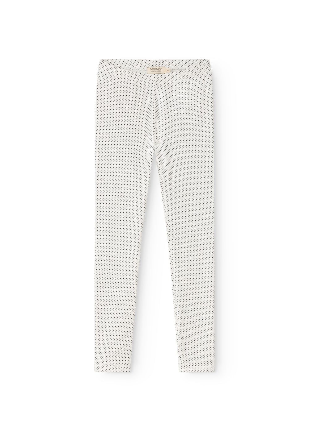 Leggings i hvid med små sorte prikker, lange ben og elastisk talje