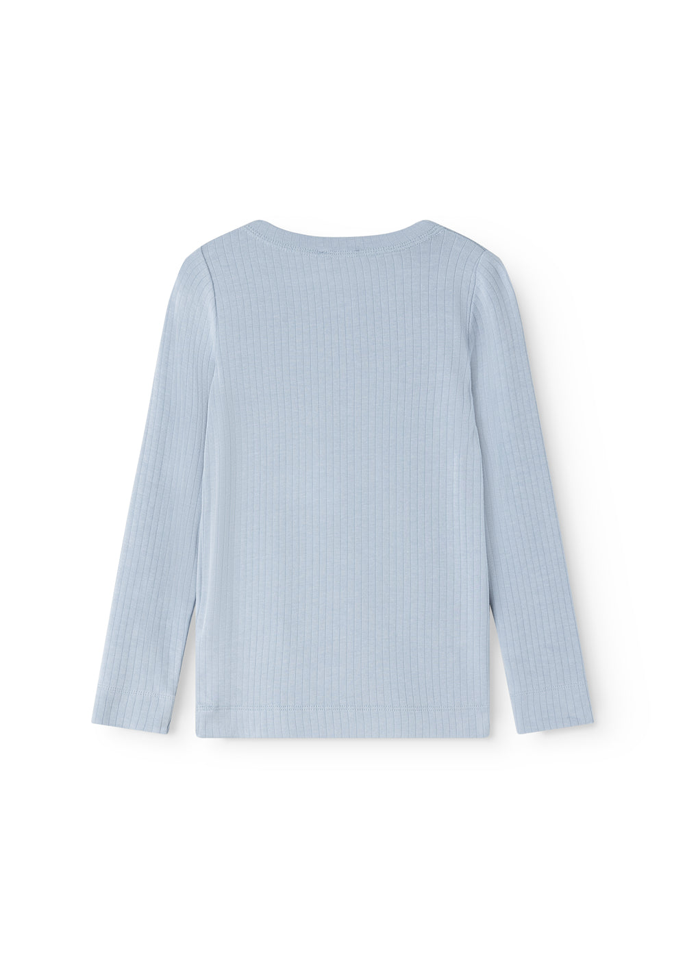 Lyseblå langærmet T-shirt set bagfra i ribstrik