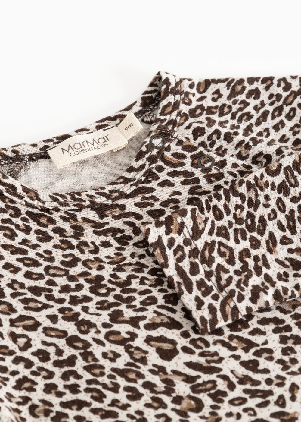 Leopardmønstret langærmet body i mørk brun med halskant og mærkeseddel
