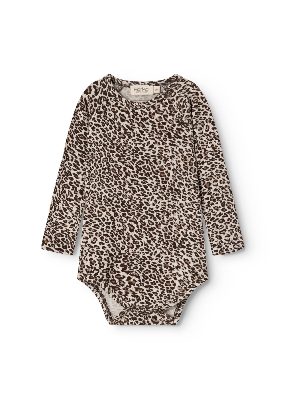 Leopardmønstret langærmet body i mørk brun med rund halsudskæring