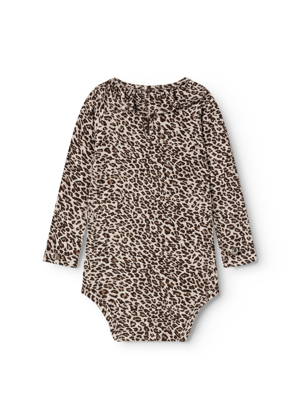 Leopardmønstret mørkebrun bodystocking set bagfra med lange ærmer