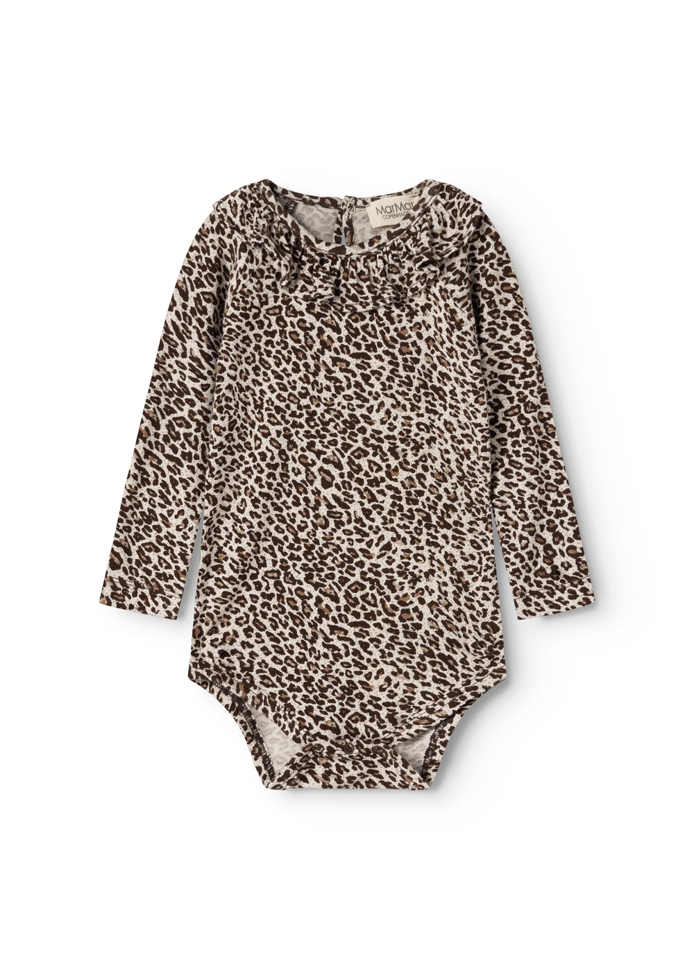 Leopardmønstret mørkebrun bodystocking med lange ærmer og rund hals