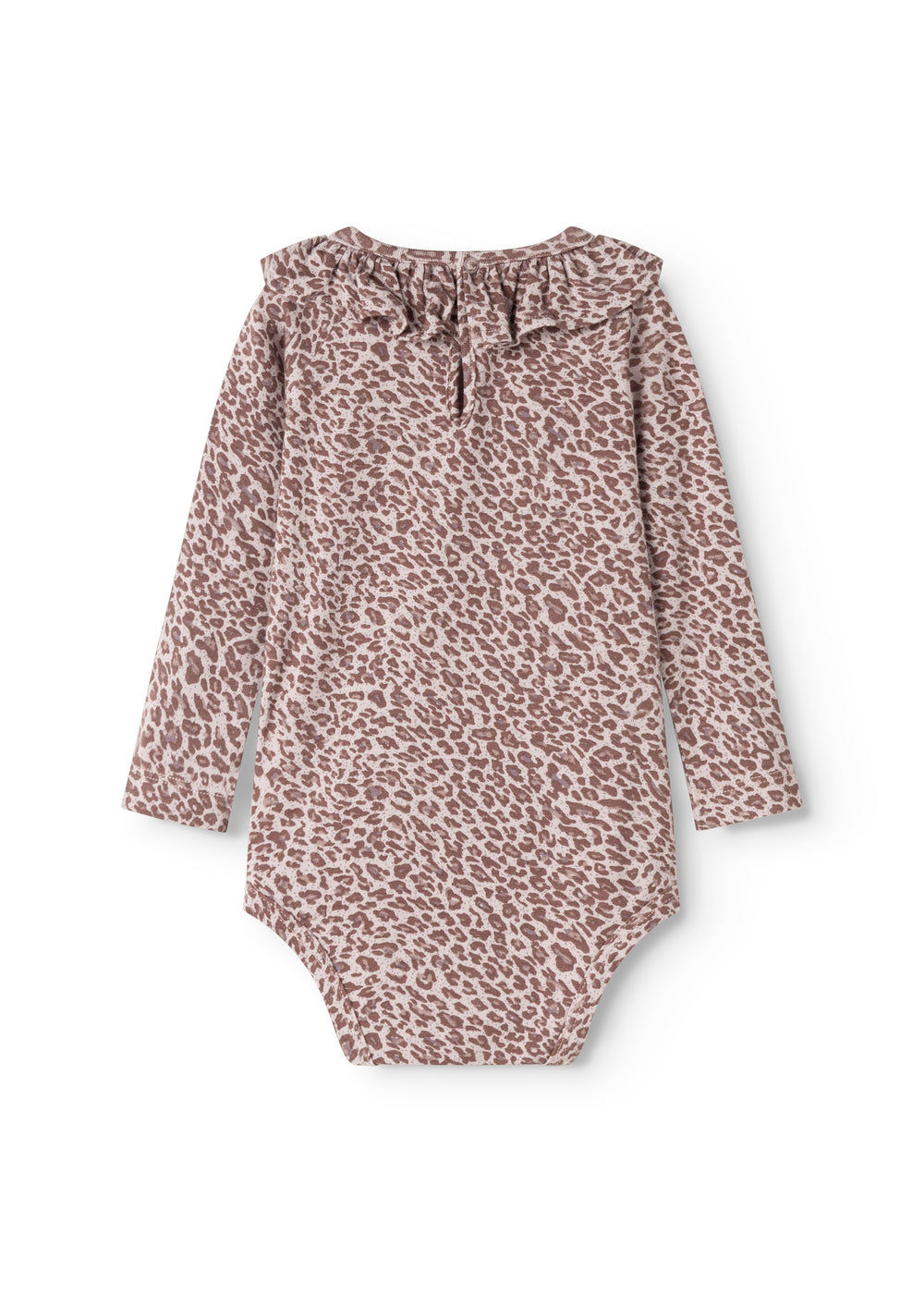 Baby-bodystocking med langærmet leopardprint i støvet lilla og rund halsudskæring