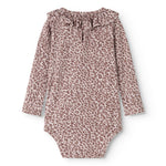 Baby-bodystocking med langærmet leopardprint i støvet lilla og rund halsudskæring