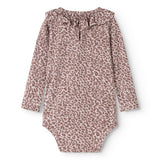 Baby-bodystocking med langærmet leopardprint i støvet lilla og rund halsudskæring