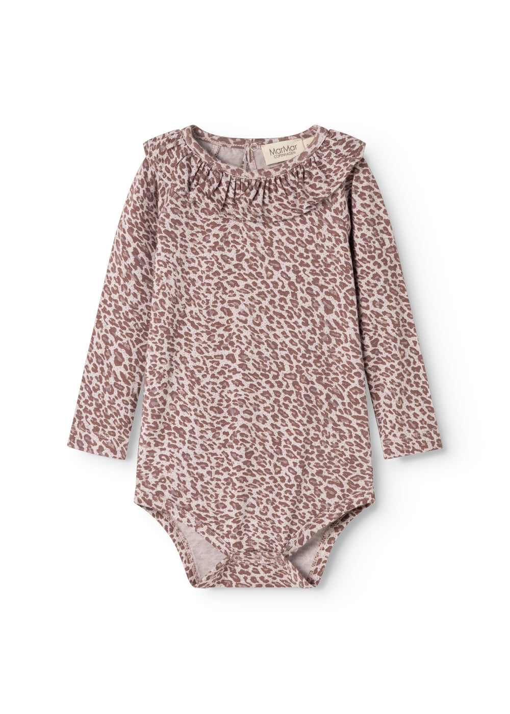 Baby-bodystocking med langærmet leopardprint i støvet lilla og knaplukning ved ben