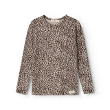 Leopardmønstret langærmet T-shirt i mørkebrun og natur, rund hals