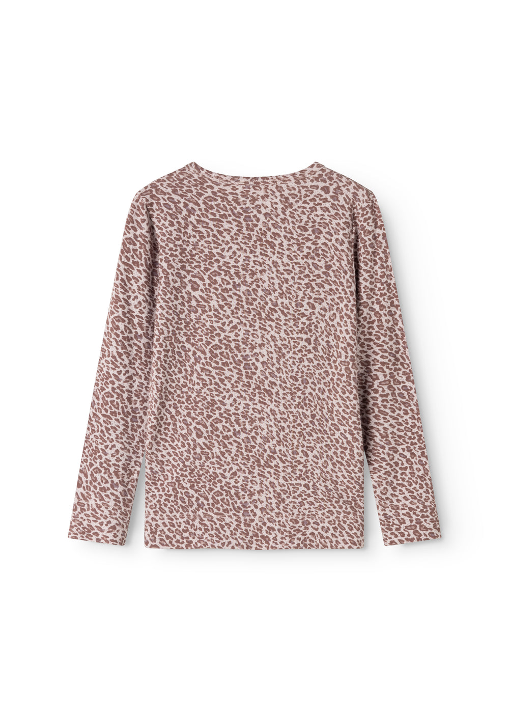 Leo T-shirt til børn i støvet lilla med leopardmønster set bagfra, lange ærmer