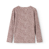 Leo T-shirt til børn i støvet lilla med leopardmønster set bagfra, lange ærmer