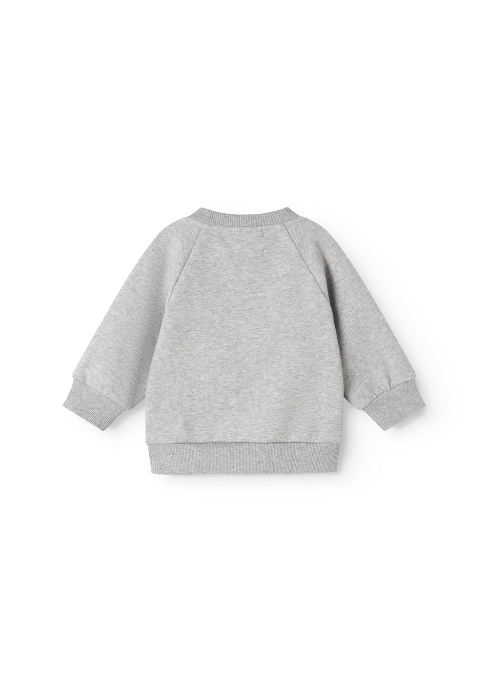 Grå babybluse med rund halsudskæring og ensfarvet ryg