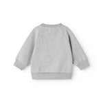 Grå babybluse med rund halsudskæring og ensfarvet ryg