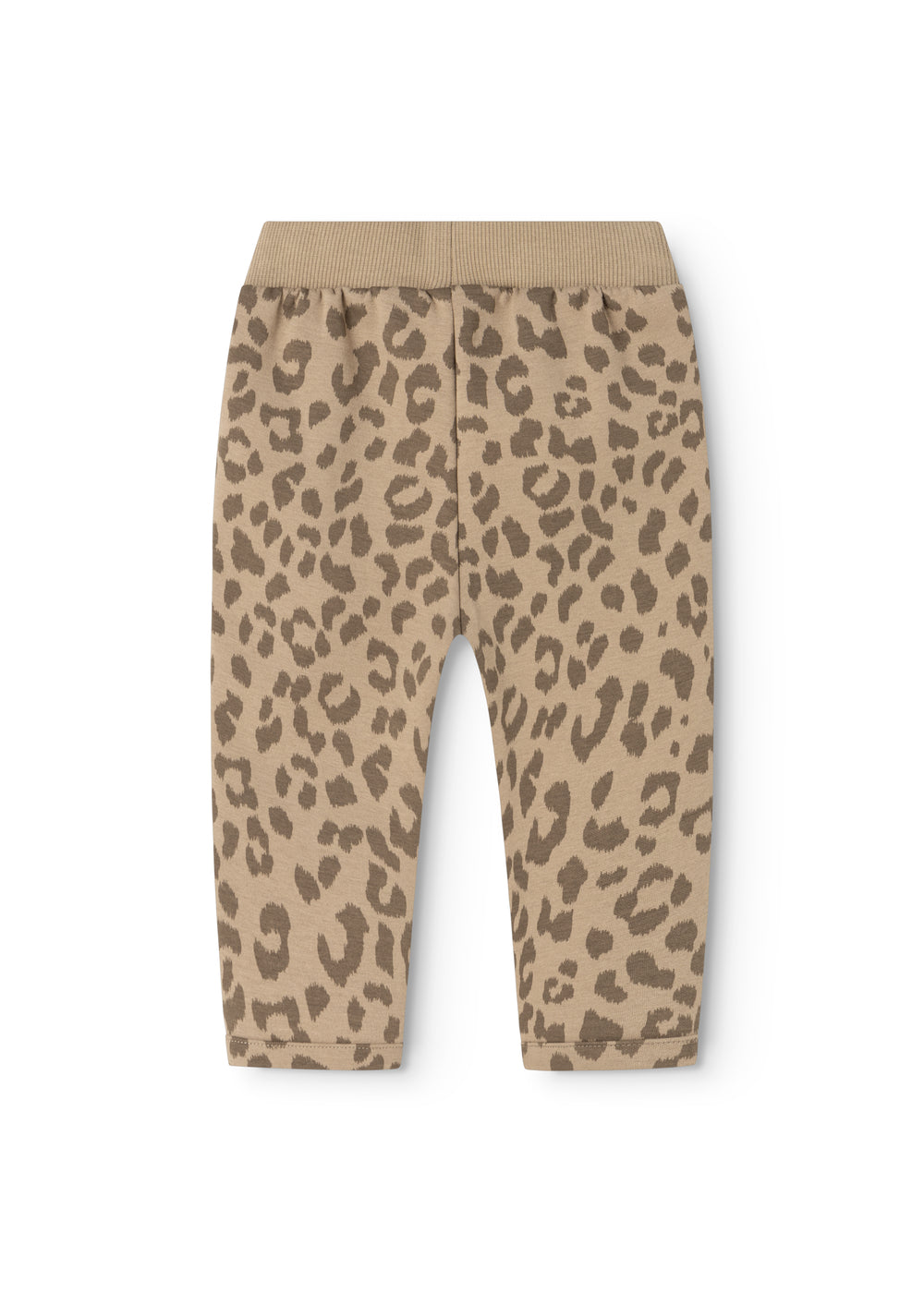 Leopardmønstret babybukser i beige med elastiklinning og lige ben