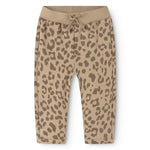 Leopardmønstret babybukser i beige med snøre foran og elastisk linning