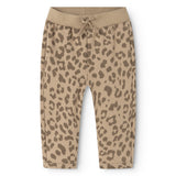 Leopardmønstret babybukser i beige med snøre foran og elastisk linning