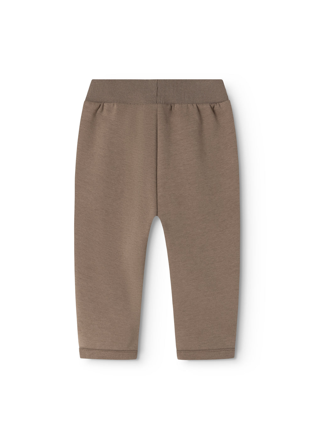 Dusty brown babybukser med elastiklinning, snøre og lige ben med manchet