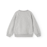 Grå sweatshirt med rund halsudskæring, lange ærmer og glat bagside