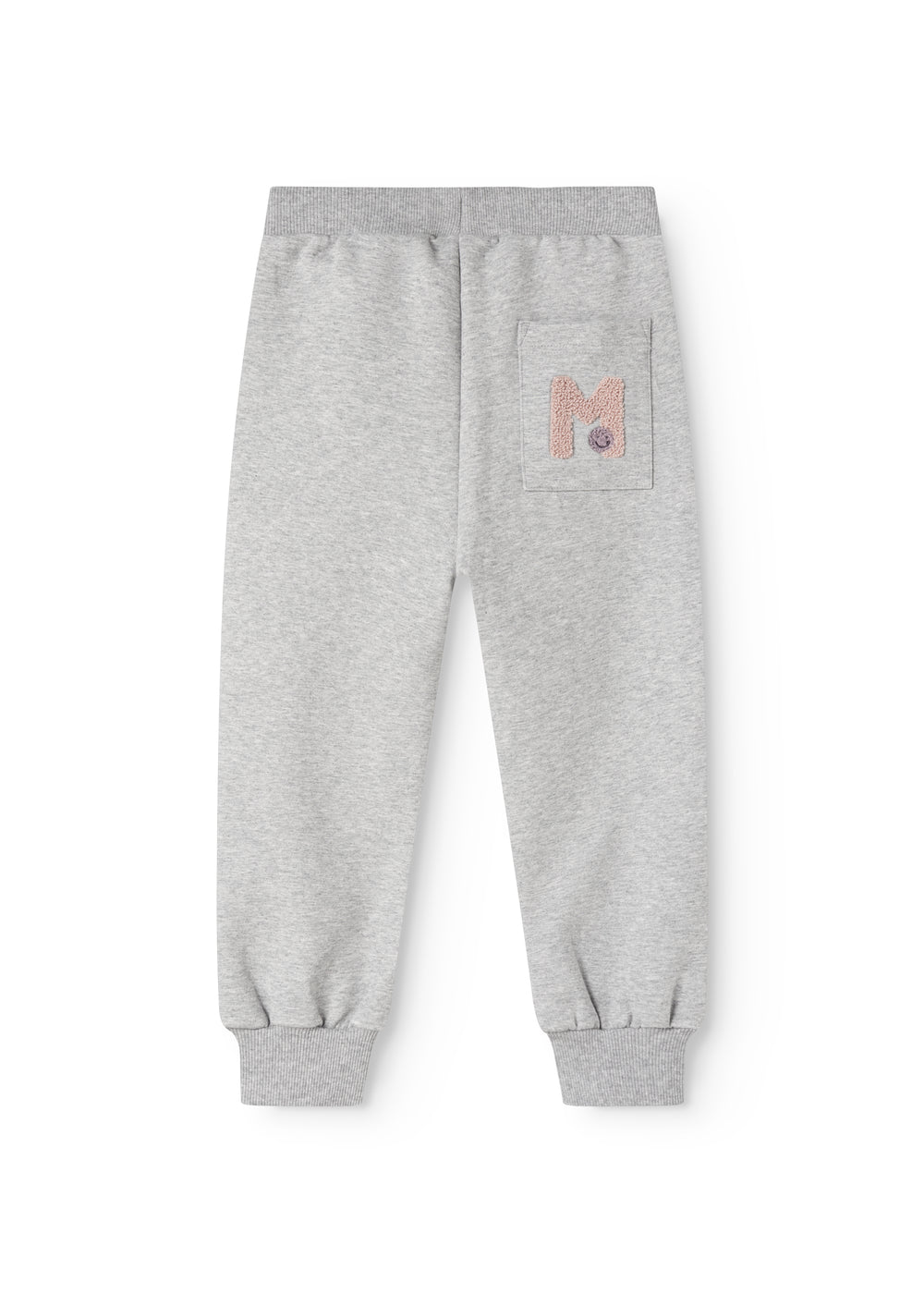 Grå sweatbukser med lille logo foran og ribkanter i benender
