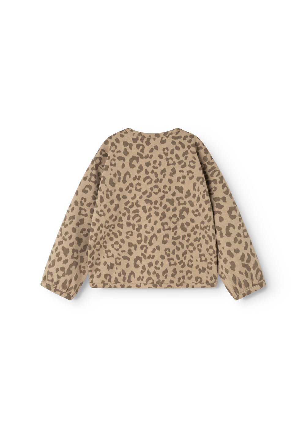 Barnbluse i beige med leopardmønster og lange ærmer, rund hals