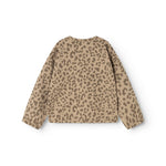 Barnbluse i beige med leopardmønster og lange ærmer, rund hals