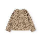 Barnbluse i beige med leopardmønster og lange ærmer, rund hals