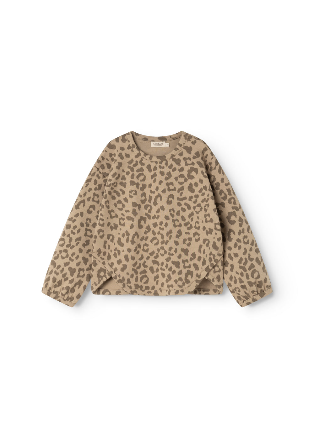 Barnbluse med leopardprint i beige, lange ærmer og rund hals