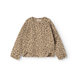 Barnbluse med leopardprint i beige, lange ærmer og rund hals