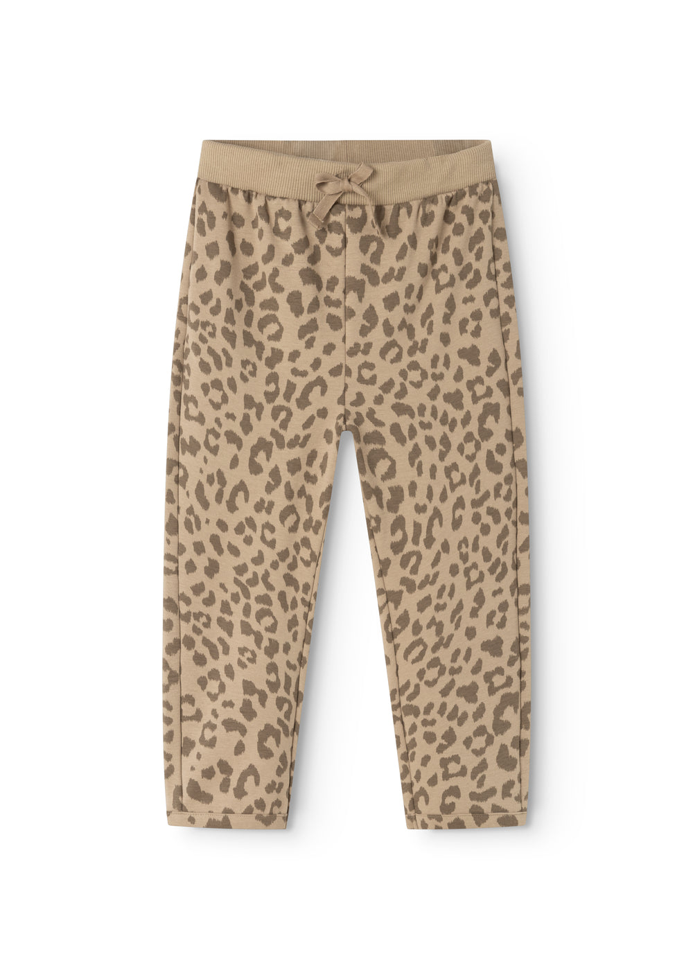 Peon bukser med vasket leopardmønster, beige, elastiklinning og snøre i taljen