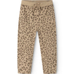 Peon bukser med vasket leopardmønster, beige, elastiklinning og snøre i taljen