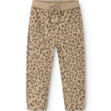 Peon bukser med vasket leopardmønster, beige, elastiklinning og snøre i taljen
