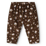 Brune babybukser med blomsterprint, elastisk talje og løse, lange ben