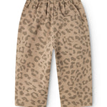 Sandfarvede babybukser med leopardprint og elastisk taljebånd