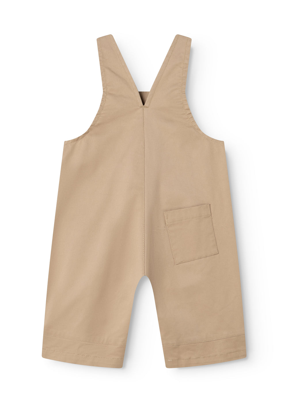 Beige selebukser til baby med brystlomme og ben med korte længder.