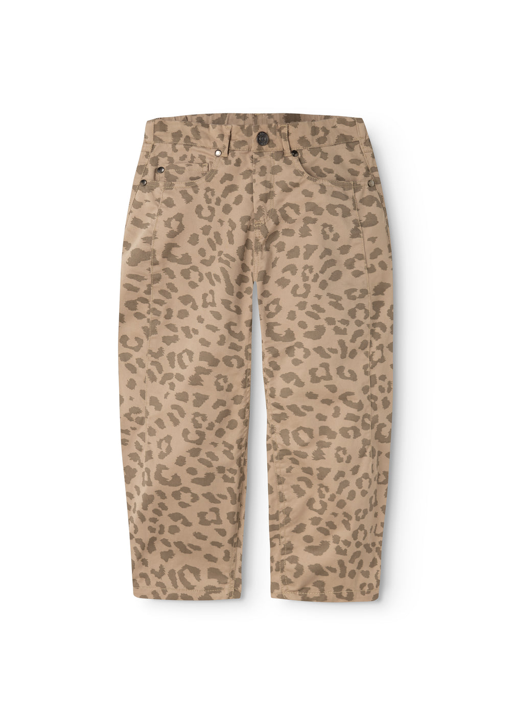 Pando bukser med vasket leopardprint, knap- og lynlåslukning samt sidelommer