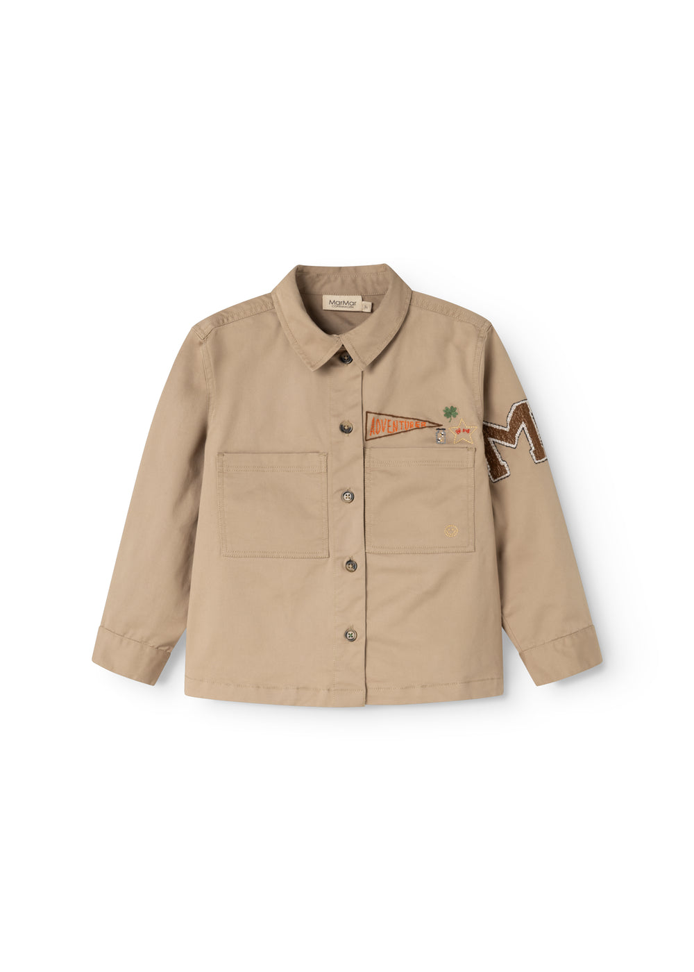 Beige børnjakke med vendekrave, knapper og brystlommer