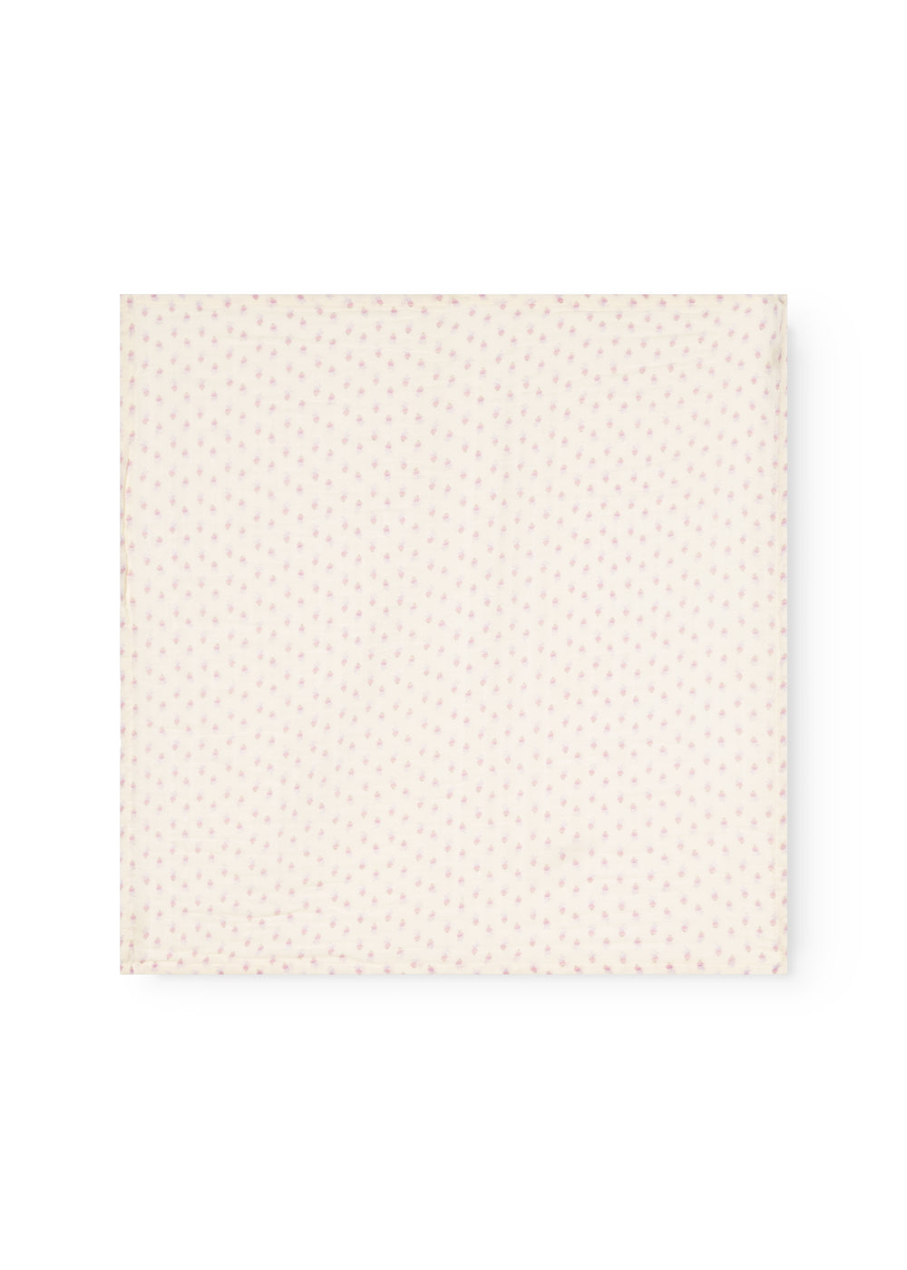 Udfoldet stofble i creme med jævnt lyserødt mini-blomsterprint