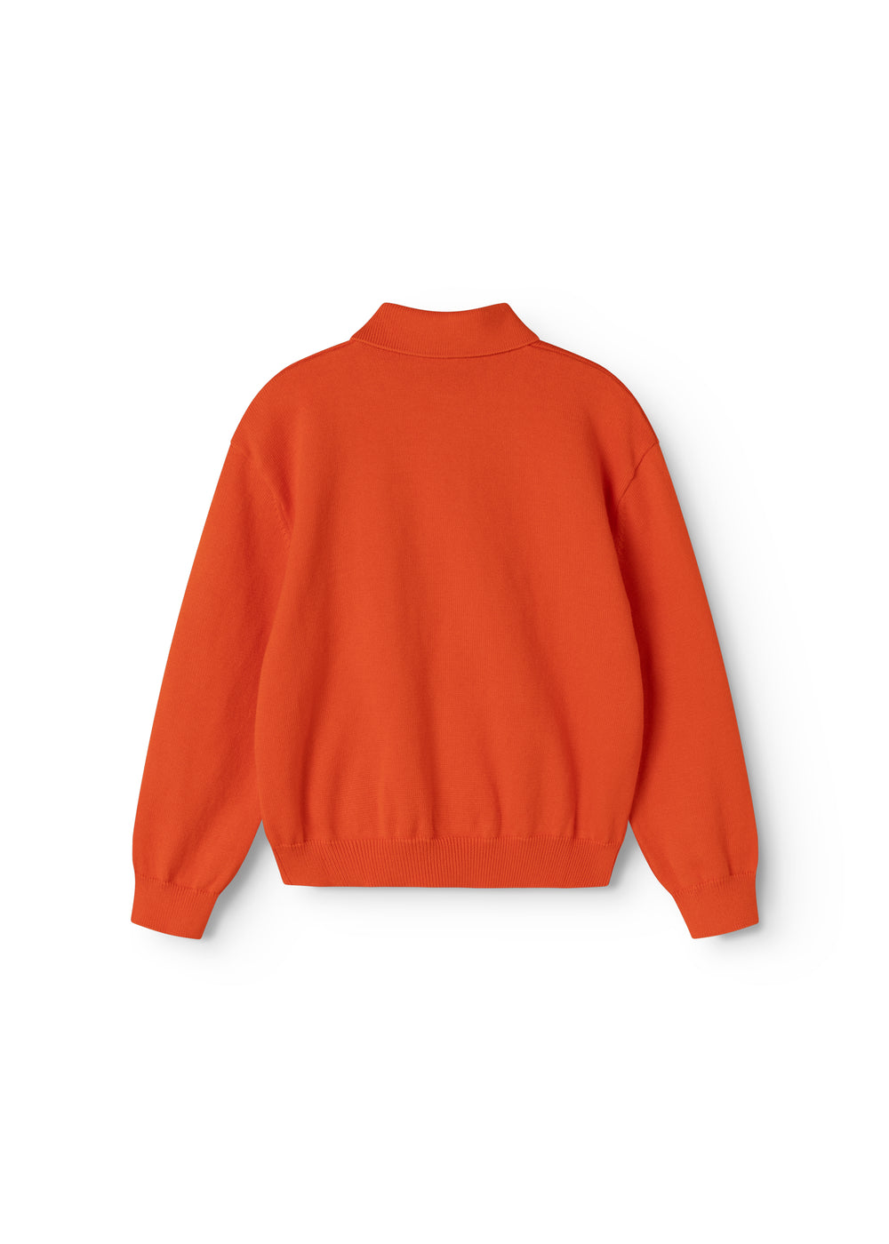 Orange strikpolo til børn med ribkant ved nederkant og ærmer (bag)
