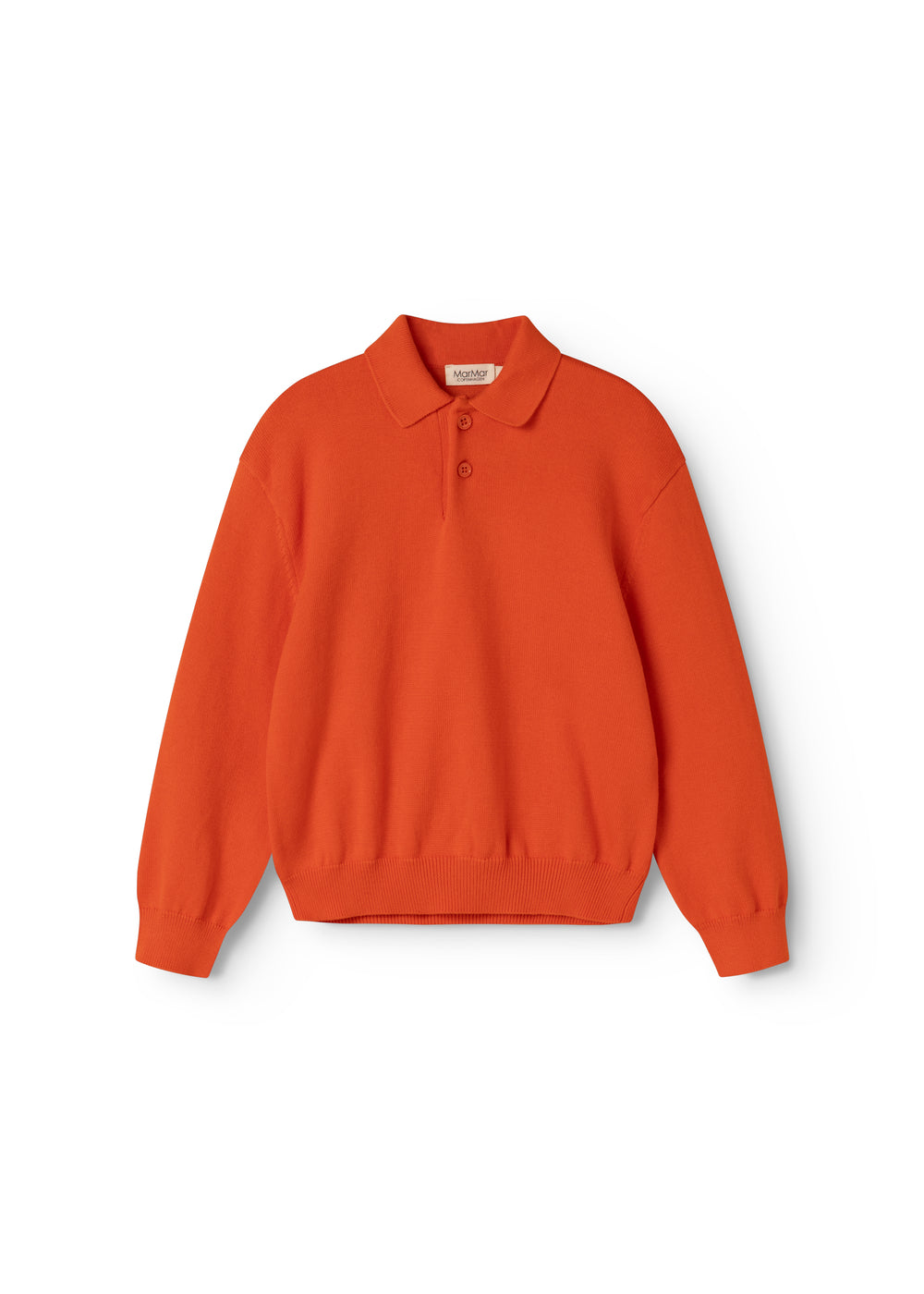 Orange strikpolo til børn med polokrave og knapstolpe
