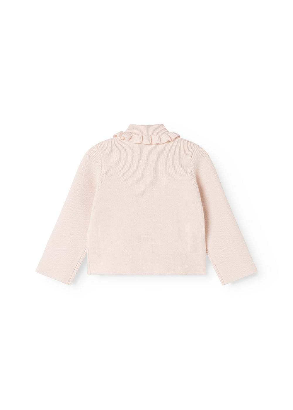 Rosa strikket cardigan med rund krave og rygdetalje