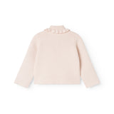 Rosa strikket cardigan med rund krave og rygdetalje