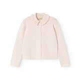 Tilda strikket cardigan i lyserosa med knaplukning og flæserkrave