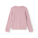 Strikket cardigan i soft berry med ensartet mønsterstrik og ribkant forneden