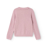 Strikket cardigan i soft berry med ensartet mønsterstrik og ribkant forneden