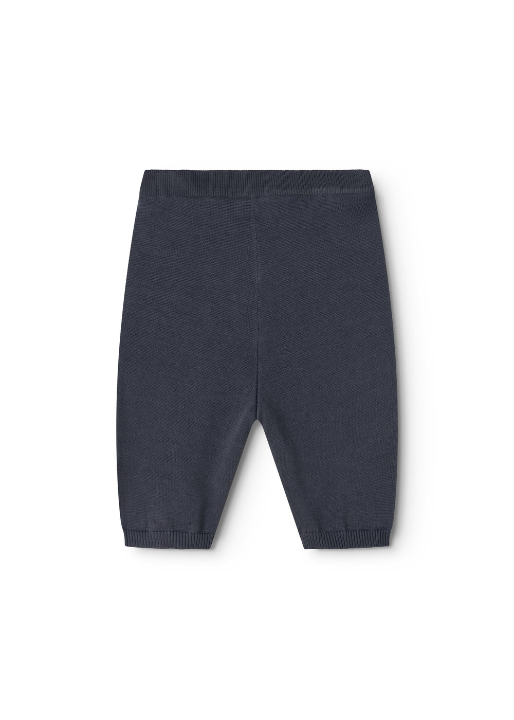 Mørkeblå babybukser med lige ben og elastisk linning.
