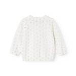 Hvid strikket cardigan med rund hals og ensartet blomsterprint