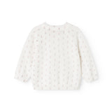Hvid strikket cardigan med rund hals og ensartet blomsterprint