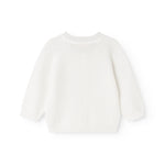 Hvid strikket babycardigan med lange ærmer og rund hals (ryg)