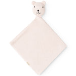 Nusseklud i rosa teddystof med bamsehoved og kvadratisk sutteklud form