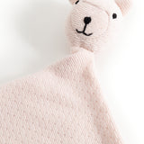 Nusseklud i rosa teddystof med bamseansigt og broderet snude
